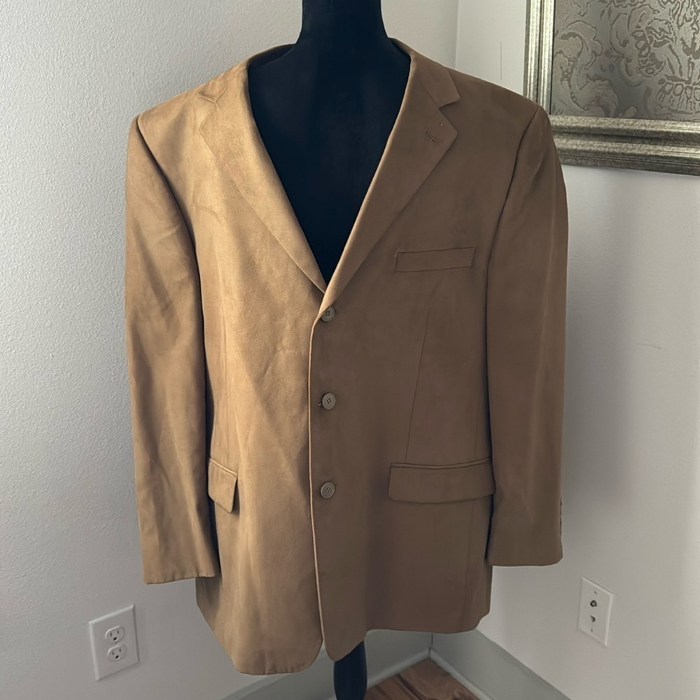 Andrew Fezza faux suede tan sport coat single front sz 48R men’s blazer
